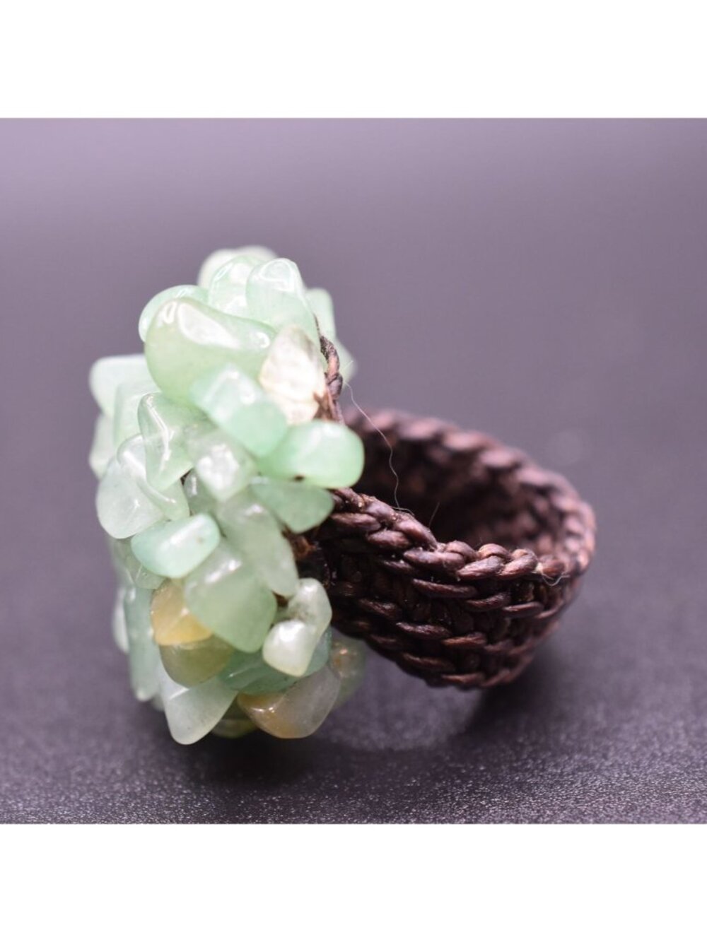 Handcrafted Woven Ring With Aventurine Gemstone Accents - Boho Style Adjustable